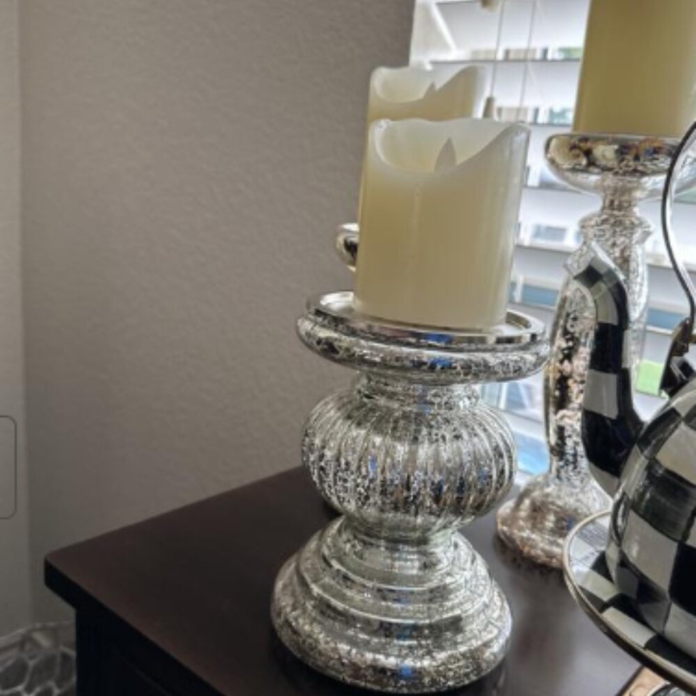 Set of 2 ILLUMINATED Mercury Glass Candle Holder Pedestals w/ Mirror Inserts NIB - Picture 3 of 4